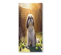 Divertente copertura per porta esterna con cane Shih Tzu, 91 x 182 cm, decorazione per porta anteriore e posteriore, decorazione per porta anteriore e posteriore, simpatica decorazione stampata per