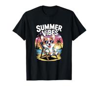 Divertente Corgi Estivo In Vacanza Sulla Spiaggia Maglietta