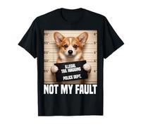 Divertente Corgi Mugshot Illegal Tail Wagging Not My Fault Maglietta