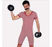 Divertente costume da bagno maschile a righe | Rosso-Bianco in taglia XL (IT 58/60) | Straordinario travestimento maschile costume da bagno degli anni ´20 in stile retrò | Adatto al meglio a feste
