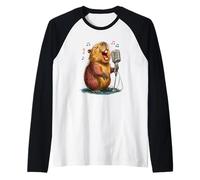 Divertente Costume da Capibara per Gli Amanti del Canto e del Karaoke Maglia con Maniche Raglan