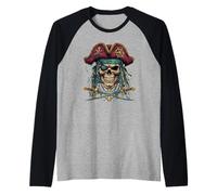 Divertente costume da pirata per uomini, donne e bambini, con ossa incrociate Maglia con Maniche Raglan