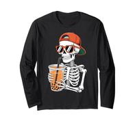 Divertente Costume da Scheletro di Halloween Boba Tea Maglia a Manica