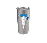 Divertente costume da smoking per adulti con rose blu e fiocco all'occhiello Bicchiere termico in acciaio inox doppia parete