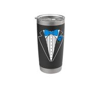 Divertente costume da smoking per adulti con rose blu e fiocco all'occhiello Bicchiere termico in acciaio inox doppia parete