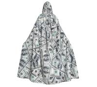 Divertente costume da uomo con stampa di dollari e soldi, mantello per Halloween, con cappuccio, uniforme medievale, mantello da mago