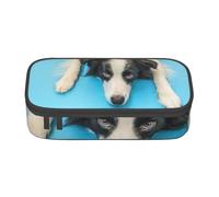 Divertente cucciolo di cane Border Collie sfondo blu, Astuccio per matite, Astuccio per matite Astuccio per penne a matita di grande capacità Borsa per cosmetici