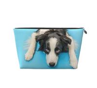 Divertente cucciolo di cane Border Collie sfondo blu, Borsa da toilette Borsa per trucco Borsa per cosmetici Borsa da toilette da viaggio portatile