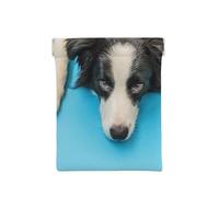 Divertente cucciolo di cane Border Collie sfondo blu, Spremere il portafoglio superiore da donna Borsa portaoggetti Piccola portamonete Portamonete