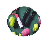 Divertente cuffia da doccia con racchette da tennis e palline da tennis, riutilizzabile, a doppio strato, mantiene i capelli asciutti, si adatta a tutte le teste
