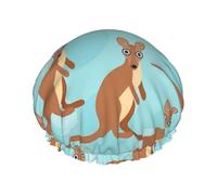 Divertente cuffia da doccia con stampa di canguro e zoo, a doppio strato, impermeabile, elastica e riutilizzabile