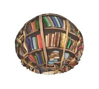 Divertente cuffia da doccia per libri, da donna, a doppio strato, spessa, riutilizzabile, impermeabile, con fascia elastica, cappello da doccia lavabile, per uomini e donne, salone spa