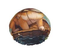 Divertente cuffia da doccia stampata Shiba Inu, riutilizzabile, appositamente progettata per i capelli lunghi delle donne, struttura a doppio strato, adatta per il bagno.