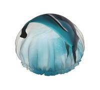 Divertente cuffia per capelli con delfino che guarda te con fascia elastica regolabile e vibrante, cuffia da doccia da donna riutilizzabile impermeabile