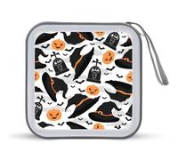 Divertente custodia per CD con cappelli da strega di Halloween, lapidi, zucche e pipistrelli, organizer per 40 DVD, collezione DVD, portafoglio per auto, casa, viaggio