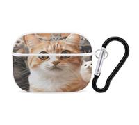 Divertente custodia protettiva antiurto per auricolari a forma di gatto, con moschettone, anti-caduta, custodia per auricolari per Airpods Pro di seconda generazione, bianco