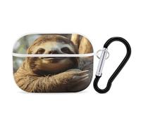 Divertente custodia protettiva antiurto per auricolari con bradipo con moschettone e clip anti-caduta, per Airpods Pro di seconda generazione, bianco