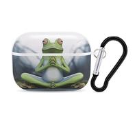 Divertente custodia protettiva per AirPods Pro con rana yoga e anello portachiavi, custodia protettiva rigida per AirPods Pro di seconda generazione, per donne e uomini, facile da aprire, protezione