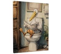 Divertente decorazione artistica da parete per il bagno con uccellini in stile cartone animato, stampa con animali eccentrici, decorazione umoristica per soggiorno, bagno, cucina, tela avvolta 40,6 x