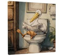Divertente decorazione artistica da parete per il bagno con uccellini in stile cartone animato, stampa con animali eccentrici, decorazione umoristica per soggiorno, bagno, cucina, tela avvolta 30,5 x