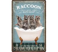 Divertente decorazione con procione, vintage, per bagno e vasca da bagno, targa in metallo, decorazione per amanti degli animali domestici, fattoria, casa, bar, bagno, caverna dell'uomo, poster da par