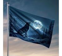 Divertente decorazione da bar con lupo che ulula alla luna piena in un paesaggio innevato. Bandiera per camera da uomo Tiki Bar per patio esterno (30 x 45 cm)