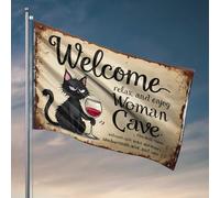 Divertente decorazione da bar con scritta "Welcome to the Woman": relax, Enjoy Wine And Cats! Bandiera Decorazione per piscina all'aperto Teen Boy Room Decor (152 x 244 cm)