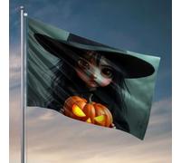 Divertente decorazione da bar con una strega che tiene una zucca intagliata. Bandiera per camera da uomo Tiki Bar per patio esterno (60 x 90 cm)