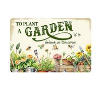 Divertente decorazione da giardino, cartello da cortile all'aperto, regali per donne, amanti delle piante, pianta un giardino per credere in domani, rustico, pastorale, garage, fattoria, recinzione