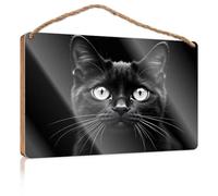 Divertente decorazione da parete per bagno con gatto nero con occhi scintillanti, cartello in legno per uomo, decorazione per ufficio (23 x 35 cm)