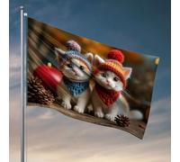 Divertente decorazione da patio con due gattini che indossano cappelli invernali seduti insieme. Bandiera bar uomo grotta decorazione per dormitorio uomo (152 x 244 cm)