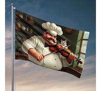 Divertente decorazione da patio con uno chef che suona il violino con un gatto. Bandiera bar uomo grotta decorazione per dormitorio uomo (120 x 180 cm)