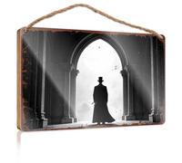 Divertente decorazione per camera da letto, sagoma di un gentiluomo con cappello a cilindro in piedi davanti a un cartello ad arco in legno, decorazione per la stanza dei giochi (23 x 35 cm)
