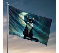 Divertente decorazione per dormitorio con gatto nero sotto il cielo illuminato dalla luna bandiera bar bar decorazione birra (152 x 244 cm)