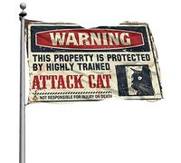 Divertente decorazione per esterni Avvertenza Questa proprietà è protetta da un attacco altamente addestrato gatto bandiera uomo decorazione roba per la tua stanza (120 x 180 cm)