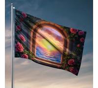 Divertente decorazione per esterni con vista al tramonto dal giardino di rose, bandiera per finestra, cortile, bar, università, per ragazzi (120 x 180 cm)