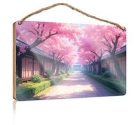 Divertente decorazione per il bagno con alberi di Sakura in fiore lungo il sentiero, cartello in legno per la decorazione della casa, decorazioni per piscine all'aperto (23 x 35 cm)
