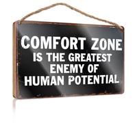 Divertente decorazione per la casa Comfort Zone è il più grande nemico del potenziale umano. Divertente cartello da bar in legno per la decorazione della casa (20 x 30 cm)