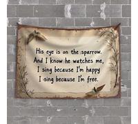 Divertente decorazione per la casa, con scritta in lingua inglese "His Eye Is On The Sparrow". I Sing Because I'm Happy, Free. Arazzo per la tua stanza, 75 x 100 cm
