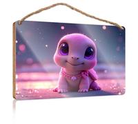 Divertente decorazione per la casa per porta adorabile dinosauro rosa con collana a cuore cartello in legno cartello per la casa decorazione da parete divertente cartello da appendere (20 x 30 cm)
