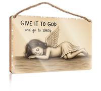 Divertente decorazione per la casa per porta Give It To God And Go To Sleep: A Serene Angel's Lullaby cartello in legno decorazione da parete divertente da appendere (15 x 28 cm)