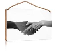 Divertente decorazione per la casa per porta unità in diversità: una stretta di mano di due culture, cartello in legno per la casa, decorazione da parete, cartello divertente da appendere (15 x 28 cm)