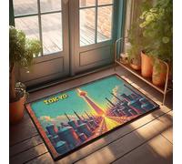 Divertente decorazione per la casa Tokyo: un paesaggio urbano futuristico con grattacieli torreggianti e zerbino, tappetino antiscivolo per porta d'ingresso all'aperto (65 x 90 cm)