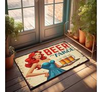 Divertente decorazione per la casa vintage con pubblicità di birra con cameriera rossa che tiene vassoio dello zerbino, tappeto da cucina stile fattoria (65 x 90 cm)