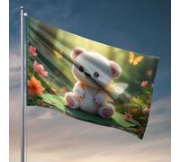 Divertente decorazione per la stanza, adorabile orsetto fatato in una bandiera magica da giardino, divertente decorazione per la stanza da letto (60 x 90 cm)