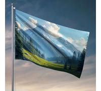 Divertente decorazione per la stanza con cime innevate che sorgono sopra una lussureggiante valle verde. Bandiera decorazioni per esterni per patio uomo accessori per grotte (60 x 90 cm)