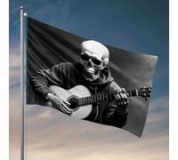 Divertente decorazione per la stanza con teschio che suona la chitarra con cappuccio, bandiera da giardino, decorazione per porta per camera da letto (152 x 244 cm)
