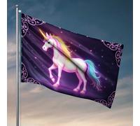 Divertente decorazione per la stanza con unicorno magico in cielo notturno stellato bandiere per uomo grotta inverno giardino bandiere (120 x 180 cm)