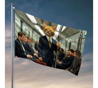 Divertente decorazione per la stanza, un gatto in abito sta su un treno della metropolitana, che tiene su un palo. Bandiera decorazioni per esterni per patio, accessori per grotte (152 x 244 cm)