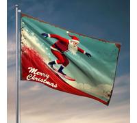 Divertente decorazione per patio con Babbo Natale che fa surf ti augura un buon Natale! Bandiere per decorazione della stanza per ragazzi (120 x 180 cm)